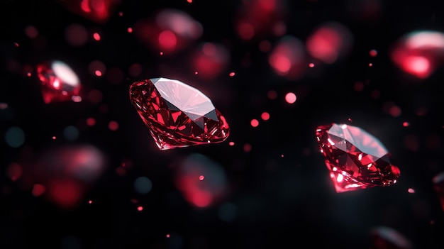 Photo floating red gems on black background concept of luxury beauty and elegance