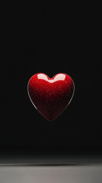 Floating red heart with glitter 3D texture ultrarealistic reflections on a black background