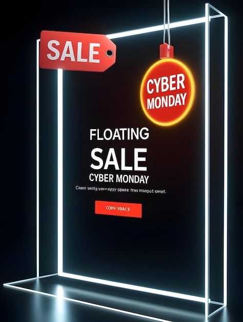 Photo floating sale tag glowing cyber monday badge with clean design for discounts modern minimalist p