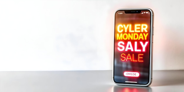 Floating Smartphone with Cyber Monday Sale Notification Weightless Design Captures Excitement of M