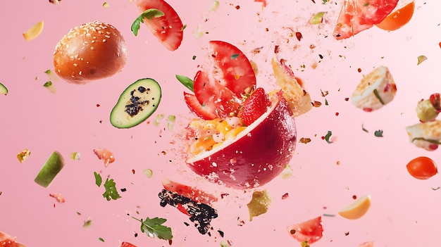 Photo floating sushi with pink background