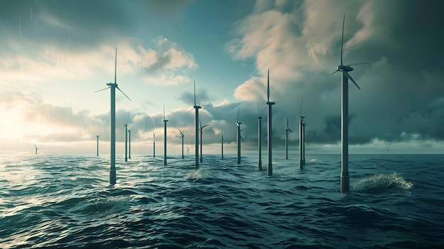 Floating wind turbines installed in the sea Alternative energy source