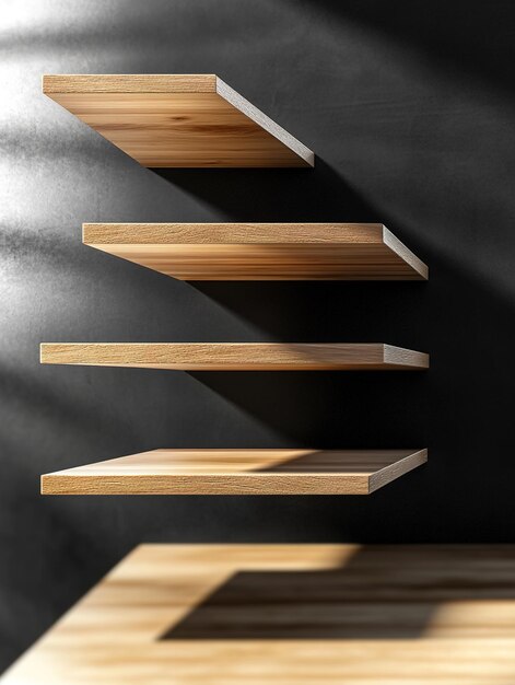 Photo floating wooden shelves in a modern studio setting