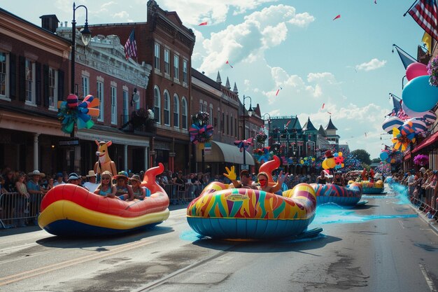 Photo floats gliding down historic streets ar generative ai