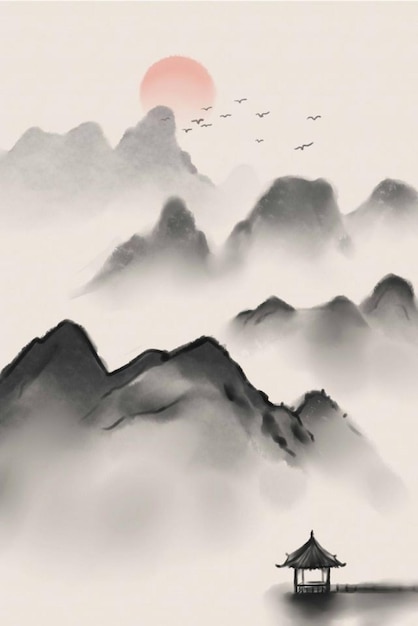 Photo a flock of birds flying over a mountain