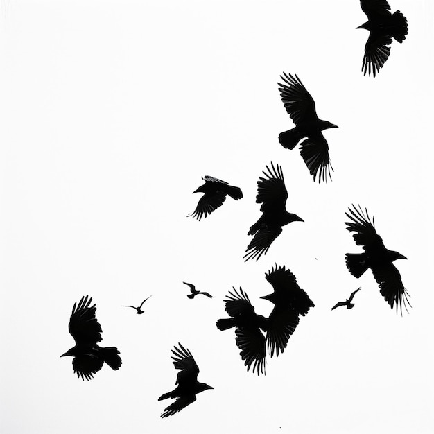 Photo a flock of birds flying in the sky with a white background