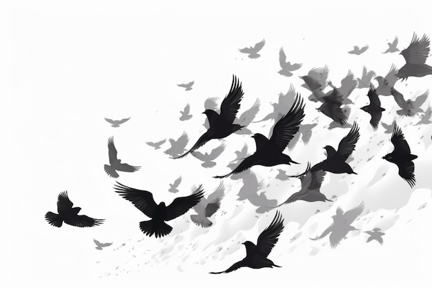 flock of birds on a white background