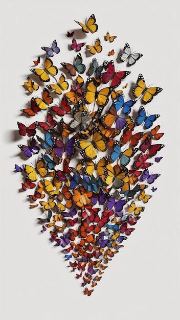 Photo a flock of colorful flying butterflies isolated on a white background high quality photo