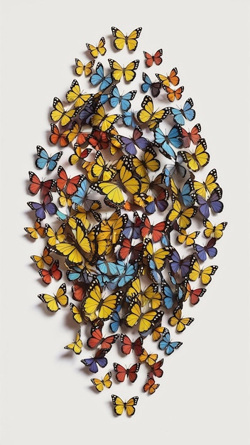 Photo a flock of colorful flying butterflies isolated on a white background high quality photo