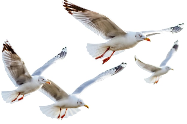 A flock of seagulls flying through the air Suitable for nature and wildlife themes