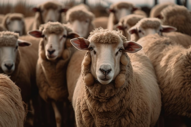 Flock of sheep farm animals Generative AI