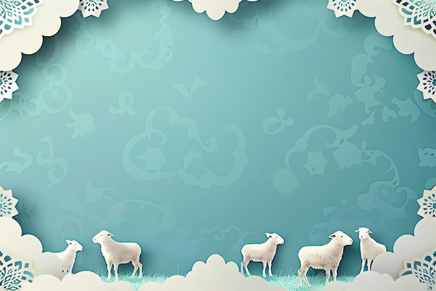 Flock of sheep illustration Arabic Eid Mubarak Background