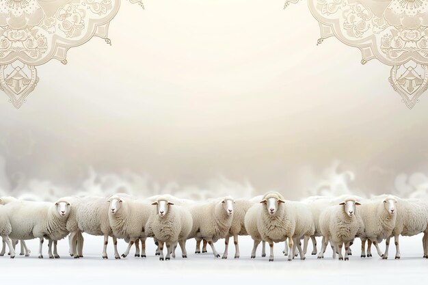 Flock of sheep illustration Arabic Eid Mubarak Background