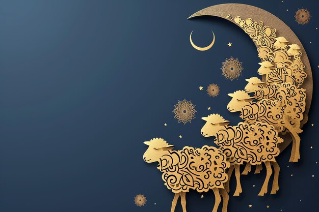 Flock of sheep illustration Arabic Eid Mubarak Background