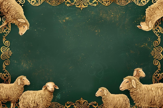 Flock of sheep illustration Arabic Eid Mubarak Background