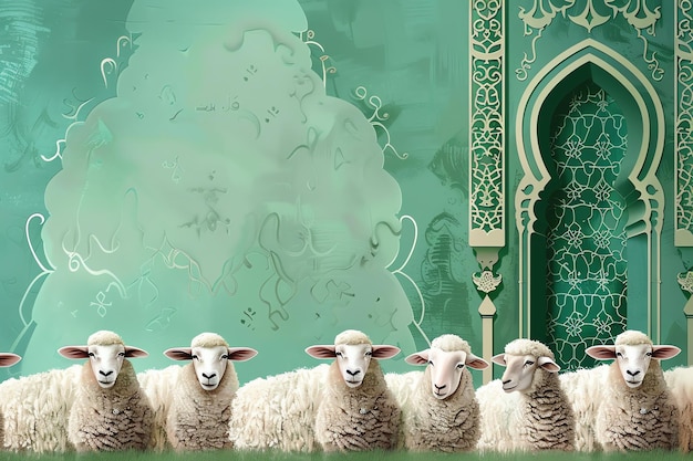 Flock of sheep illustration Arabic Eid Mubarak Background