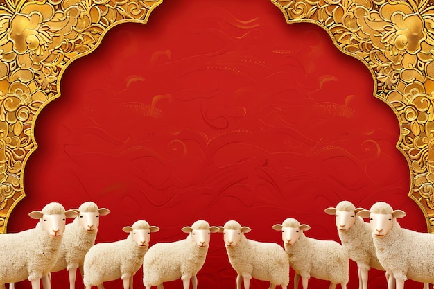 Flock of sheep illustration Arabic Eid Mubarak Background