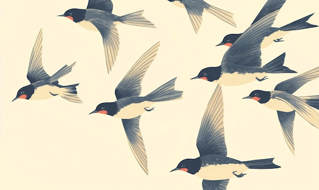 Photo a flock of swallows in flight handdrawn illustration