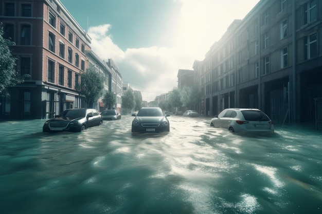 Flood city street water Damage harvey Generate Ai