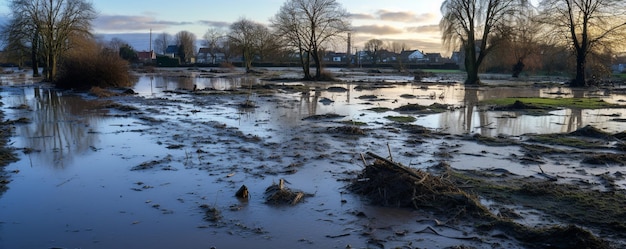 Photo flood waters flooding mud after heavy rains ai generative