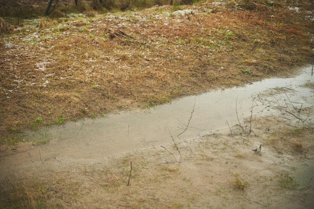 Flooded field after heavy rain problem of rainwater drainage