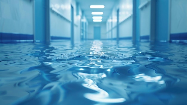 Flooded Hallway with Blue Water