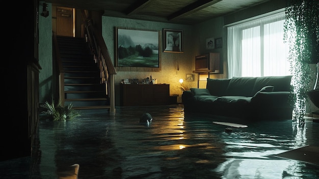 Photo flooded living room with sunlit window