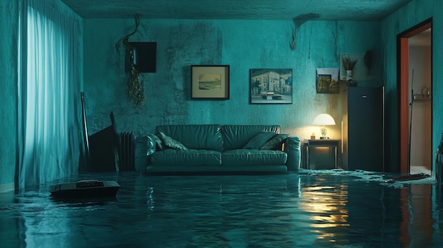 Flooded Living Room with Sunlit Window