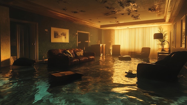 Flooded Living Room with Sunlit Window