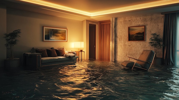 Flooded Living Room with Sunlit Window