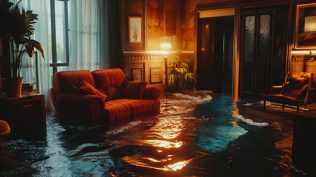 Photo flooded living room with sunlit window