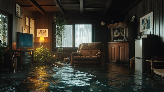 Photo flooded living room with sunlit window