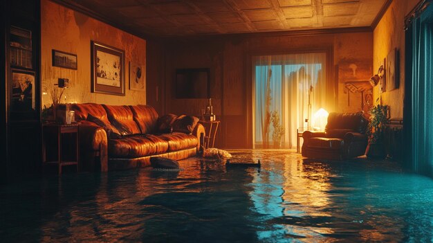 Photo flooded living room with sunlit window