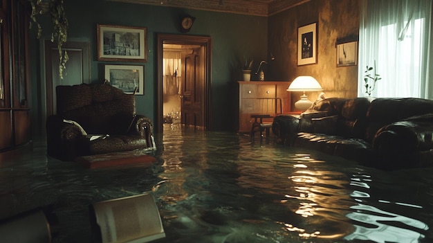 Flooded Living Room with Sunlit Window