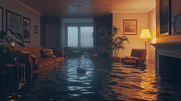 Flooded Living Room with Sunlit Window