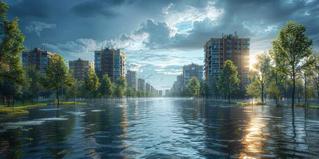 Flooded streets of the city Generative AI