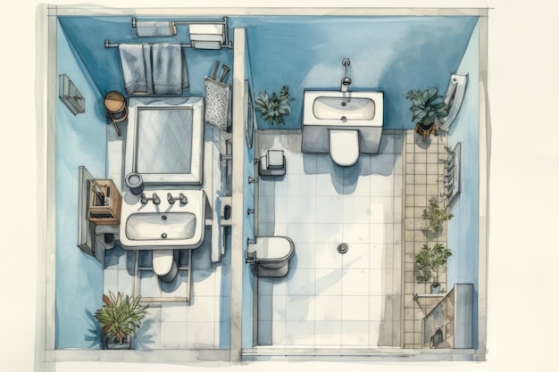 Floor plan for a new bathroom drawn by an architect Generative AI