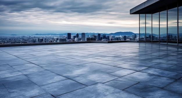 Floor roof space and cityscape of rooftop in blue sky