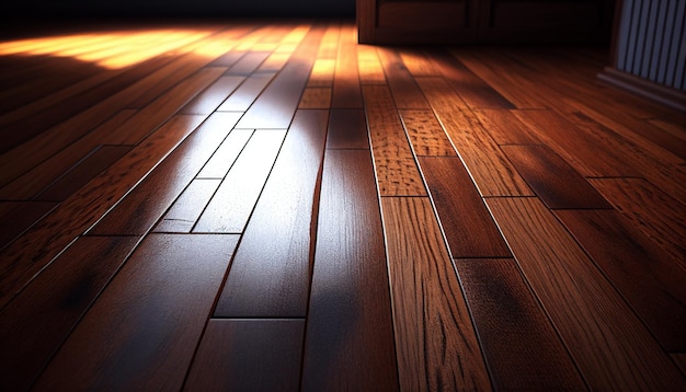 A floor that has a dark brown wooden flooring