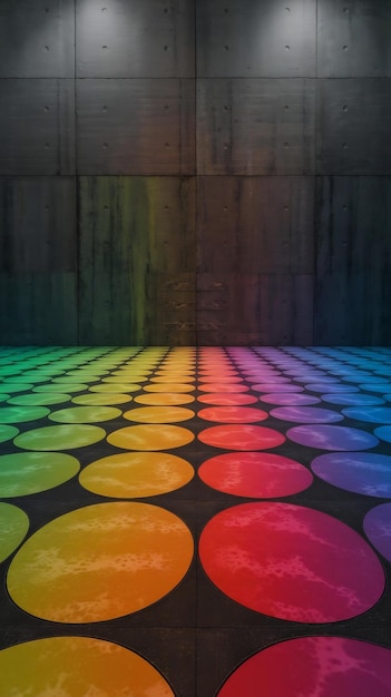 Photo floor with a dark concrete backdrop and a colorful horizon