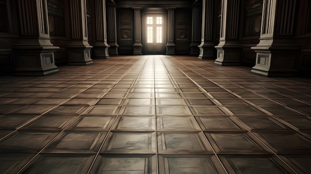 A floor with a window in the background