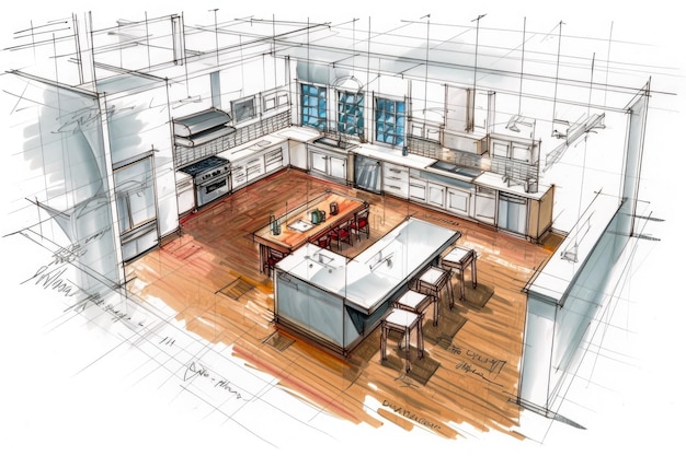 Floorplan of a new kitchen drawn by an architect