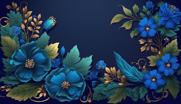 Floral abstract elegant blue flower border background AI Generated