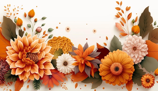 Floral abstract orange color flower border background image AI Generated