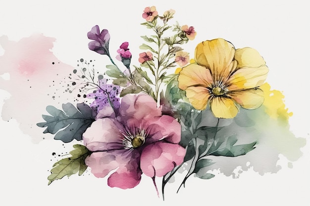 Floral Accents of dreamy watercolor flowers