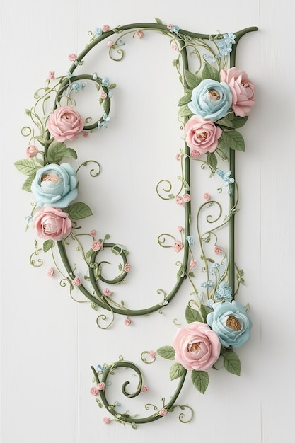 Photo a floral alphabet 3d letter g design with botanical flowers