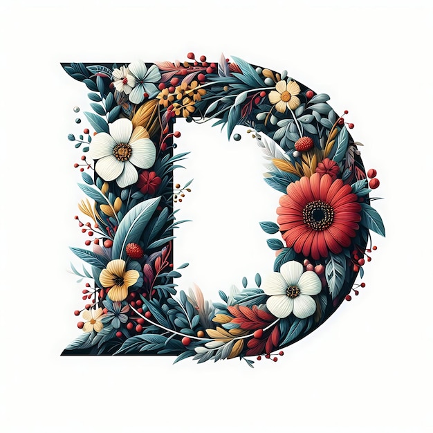 Photo floral alphabet d with a solid white background