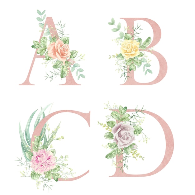 Photo floral alphabet letters a b c d the letters of the alphabet are pink