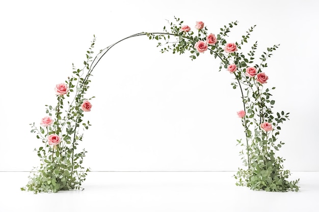 Photo floral arch with pink roses and green leaves