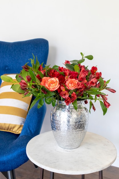 Floral arrangement decorating the living room of the house